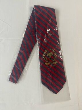 Dion Men's 100% Silk Red & Navy Striped Tie